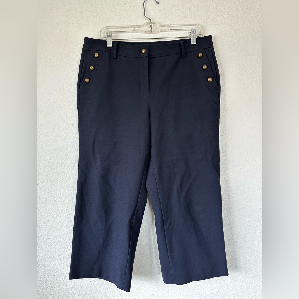 Talbots Greenwich Navy Pants Sailor Crop Trousers Wide Leg Size 6